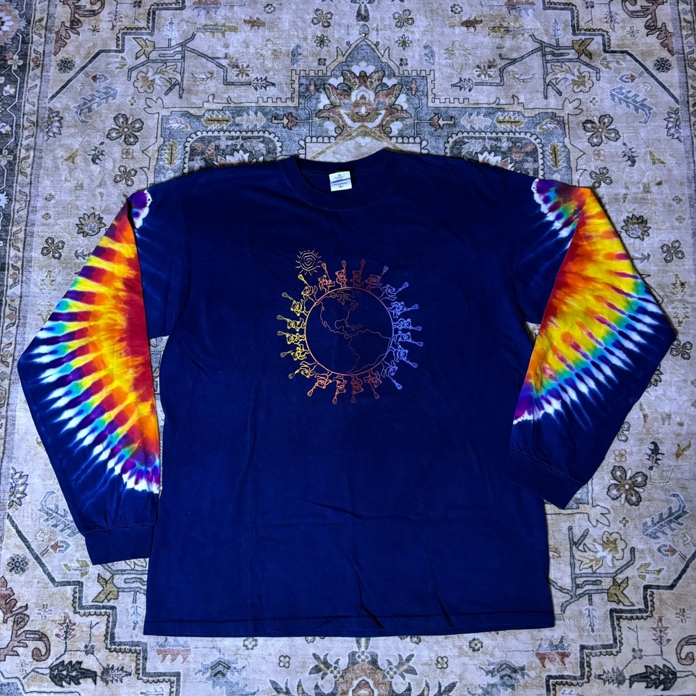 Grateful Dead Behind The Back Tie Dye Long Sleeve Shirt Navy Blue Mens L Anvil